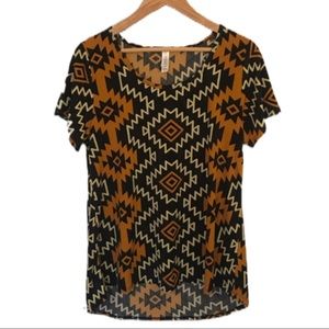 Lularoe printed top black orange  white zigzag
